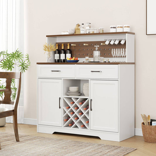 Two-door, three-drawer high-sideboard cabinet 01 US standard, dark walnut panel with white cabinet body