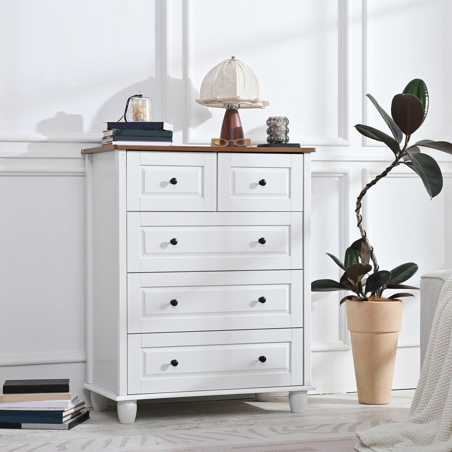 Bedroom White Dresser 4 Drawers Spacious Storage Organizer Chest with Brushed Metal Handle for Living Room