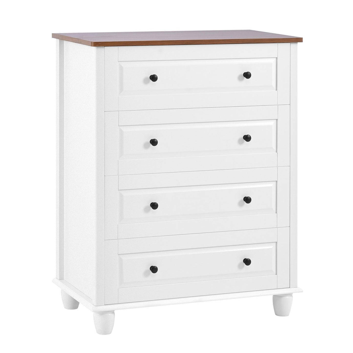 Bedroom White Dresser 4 Drawers Spacious Storage Organizer Chest with Brushed Metal Handle for Living Room