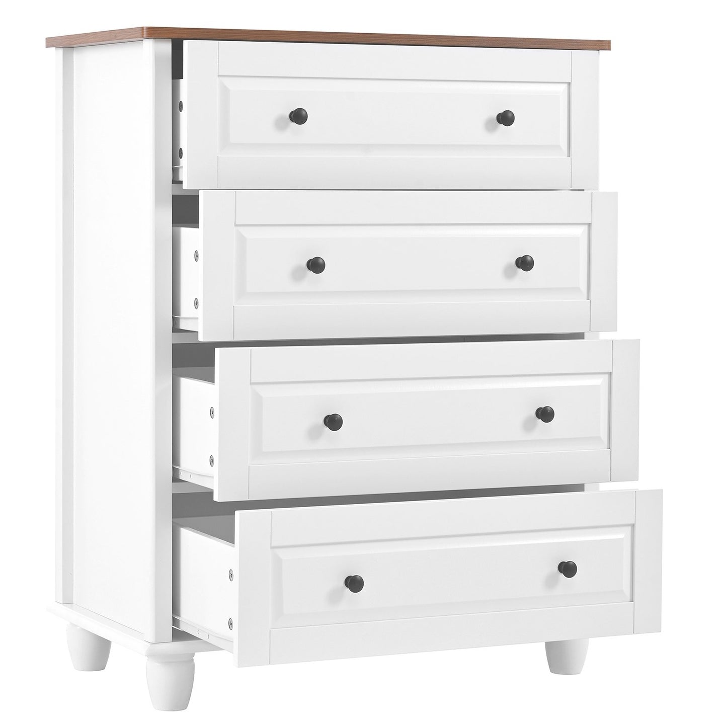 Bedroom White Dresser 4 Drawers Spacious Storage Organizer Chest with Brushed Metal Handle for Living Room