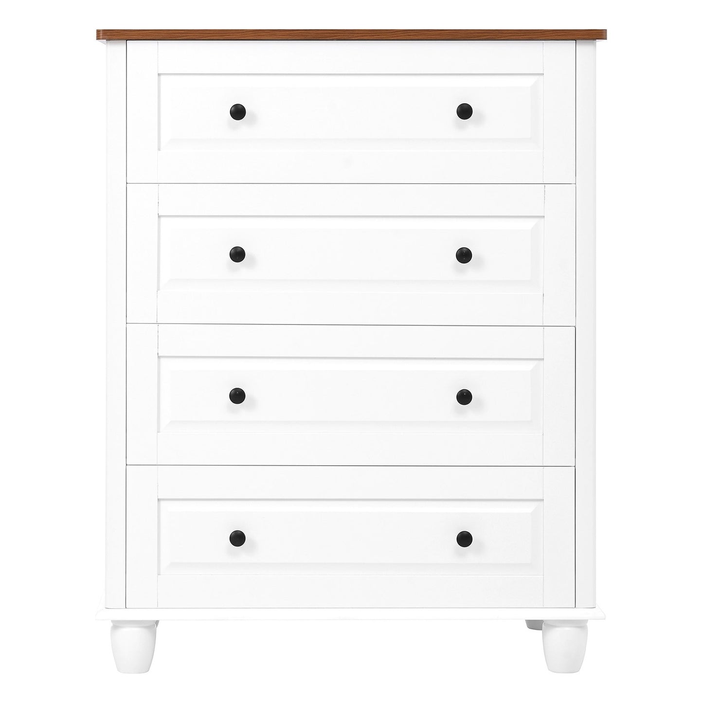 Bedroom White Dresser 4 Drawers Spacious Storage Organizer Chest with Brushed Metal Handle for Living Room