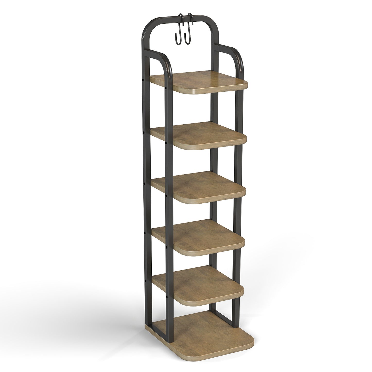 KOLIGEY 8 Tiers Vertical Shoe Rack Narrow Shoe Storage Organizer with 2 Hooks Adjustable Shelves for Corner Small Spaces Entryway