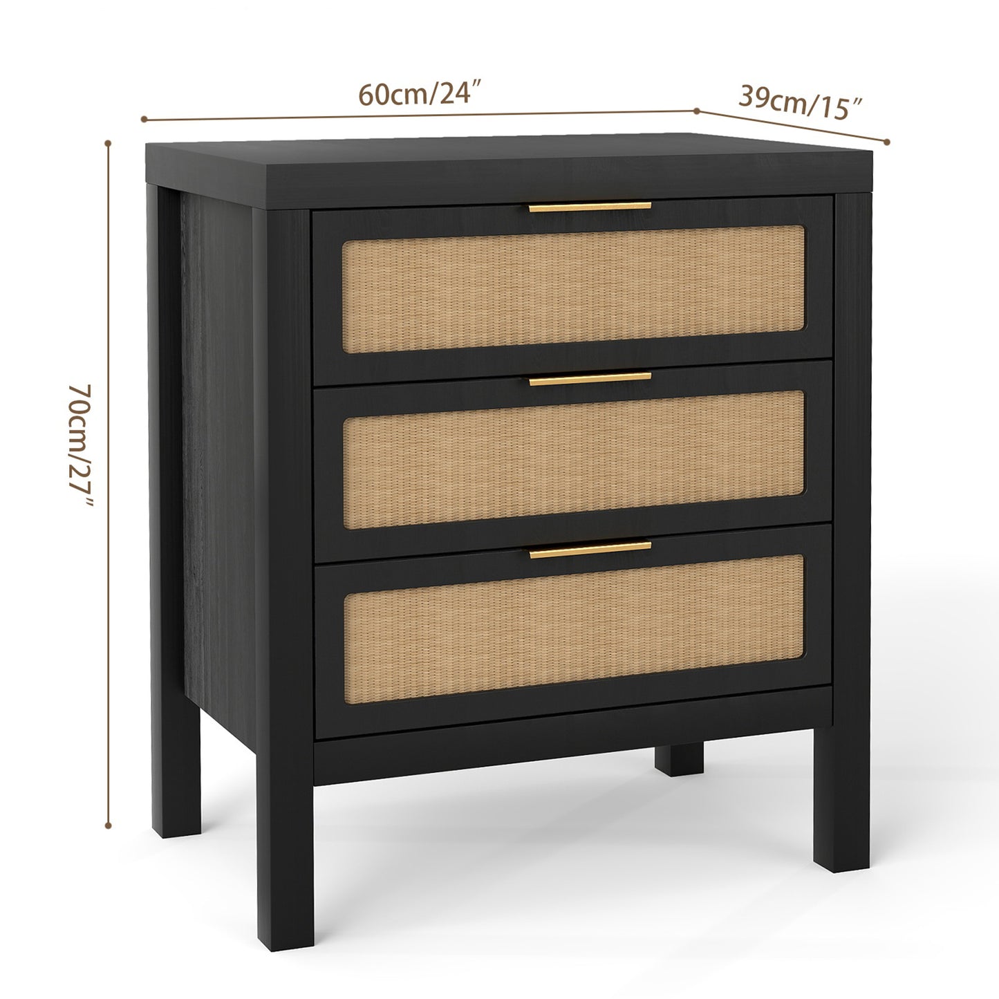 KOLIGEY Bedside Table 3 Layers Large Capacity Drawer Design Multifunctional Wooden Night Stand for Bedroom Walnut color