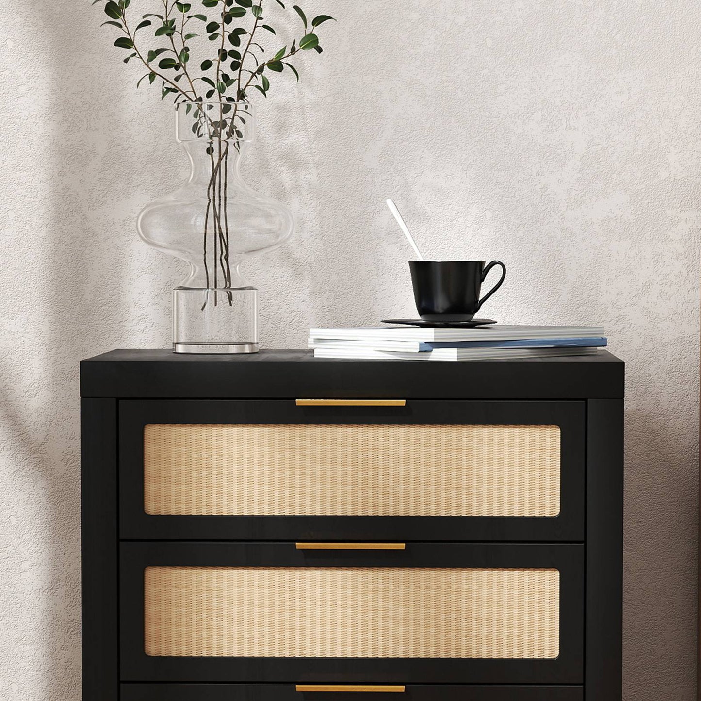 KOLIGEY Bedside Table 3 Layers Large Capacity Drawer Design Multifunctional Wooden Night Stand for Bedroom Walnut color