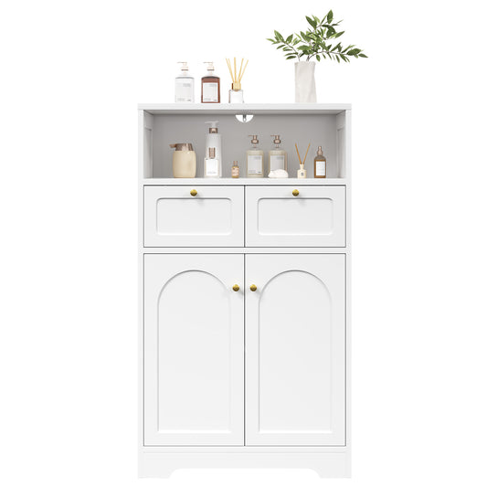 Modern Bathroom Floor Cabinet with Open Shelf 2 Doors 2 Drawers Storage Cabinet Cupboard for Living Room Kitchen Home Office White