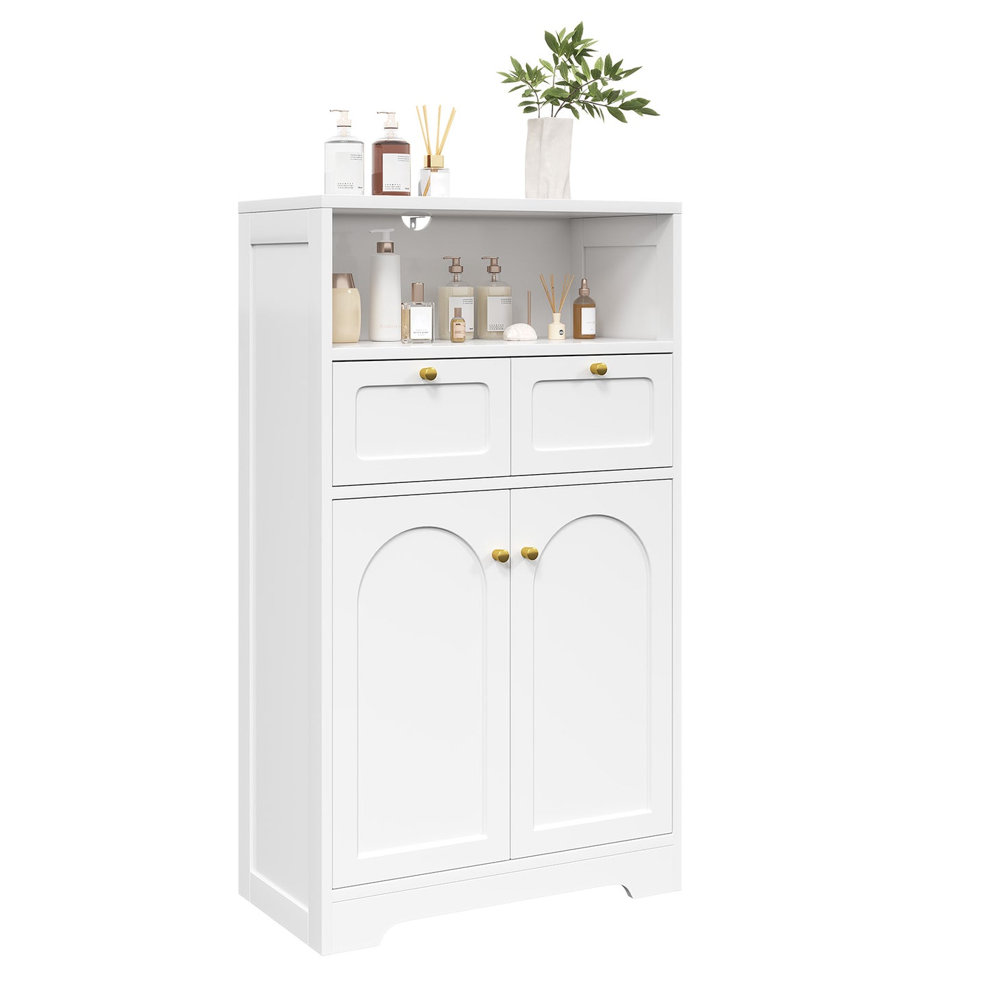 Modern Bathroom Floor Cabinet with Open Shelf 2 Doors 2 Drawers Storage Cabinet Cupboard for Living Room Kitchen Home Office White