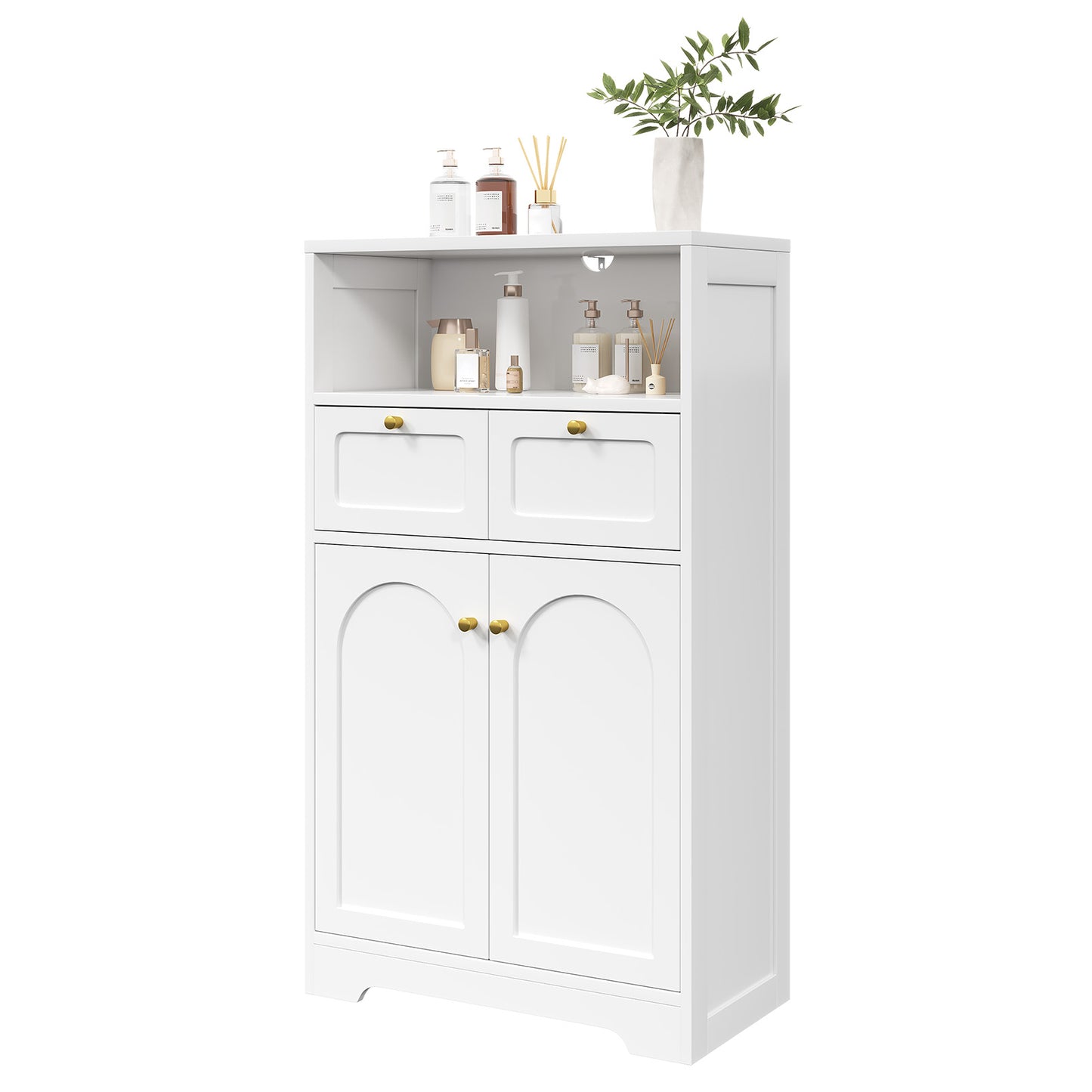 Modern Bathroom Floor Cabinet with Open Shelf 2 Doors 2 Drawers Storage Cabinet Cupboard for Living Room Kitchen Home Office White