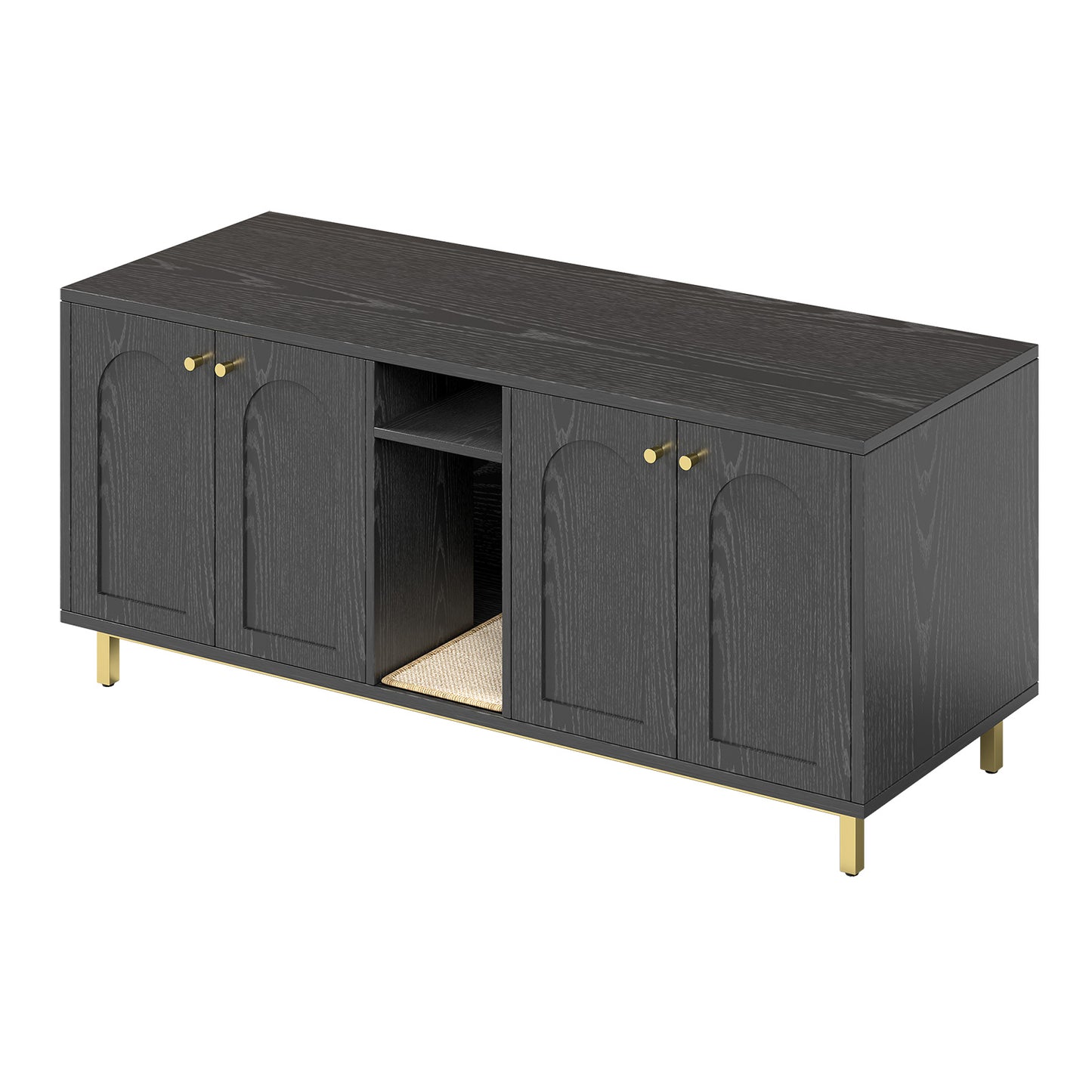 Cat Litter Box Enclosure Black Color Large Capacity Double Magnetic Door Design Litter Box Furniture Enclosure Cabin with Scratching Pad