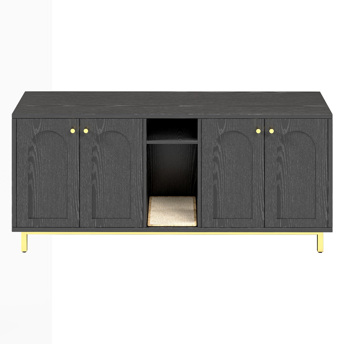 Cat Litter Box Enclosure Black Color Large Capacity Double Magnetic Door Design Litter Box Furniture Enclosure Cabin with Scratching Pad