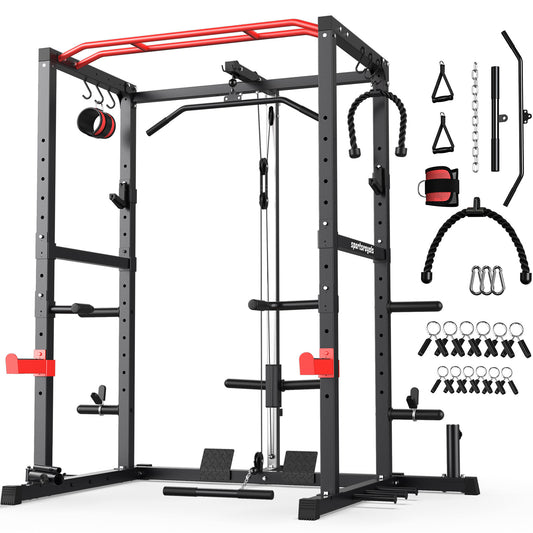 Sportsroyals Power Cage, Power Rack with Adjustable Cable Crossover System, Weight Cage for Home Gym