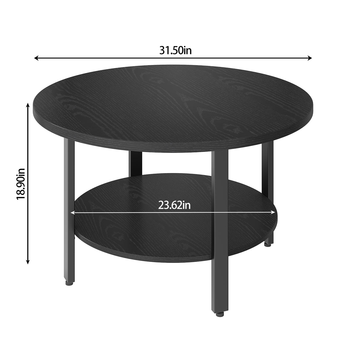 31.5in Round Coffee Table 2 Tier Center Table with Storage Easy Assembly for Living Room Home Office Black