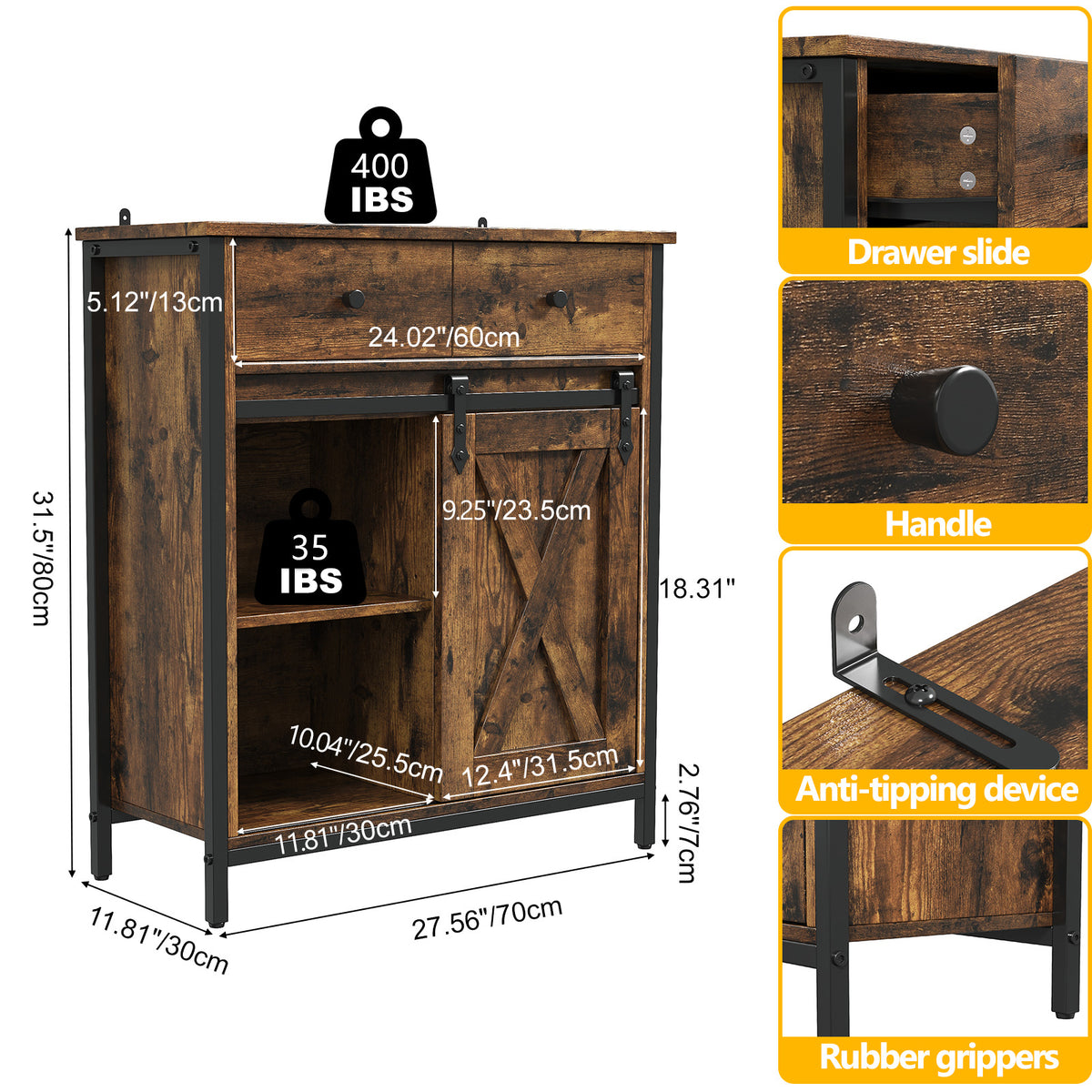 Buffet Cabinet Farmhouse Sideboard Coffee Bar Storage Cabinet with Sliding Barn Door Drawer Adjustable Shelf for Living Room