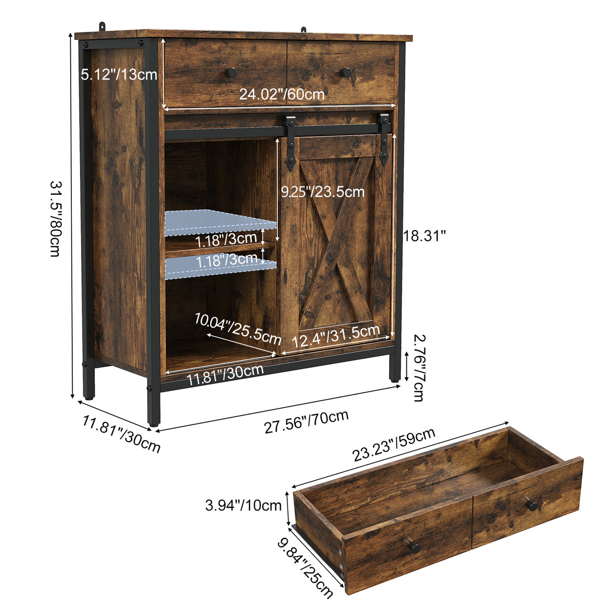 Buffet Cabinet Farmhouse Sideboard Coffee Bar Storage Cabinet with Sliding Barn Door Drawer Adjustable Shelf for Living Room