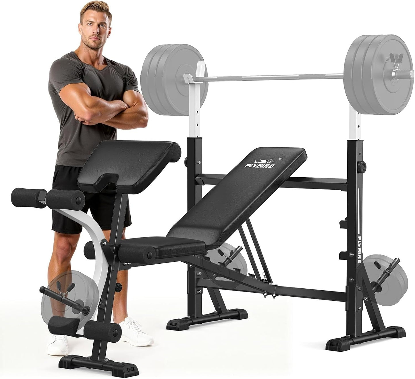 FLYBIRD Standard Weight Bench with Preacher Curl, Leg Developer