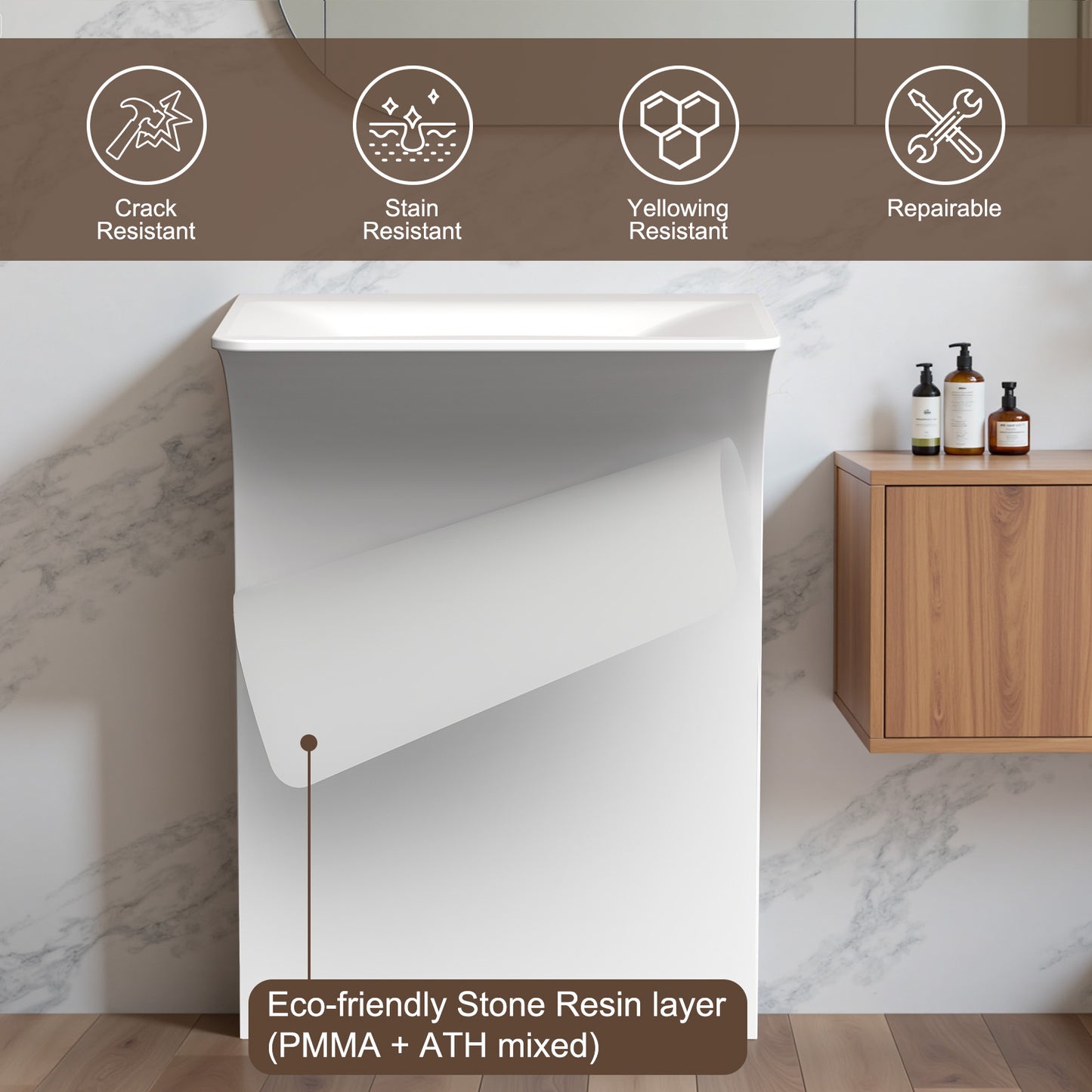 KOLIGEY 33.2'' Tall Solid Surface Pedestal Sink,White Bathroom Sink B607