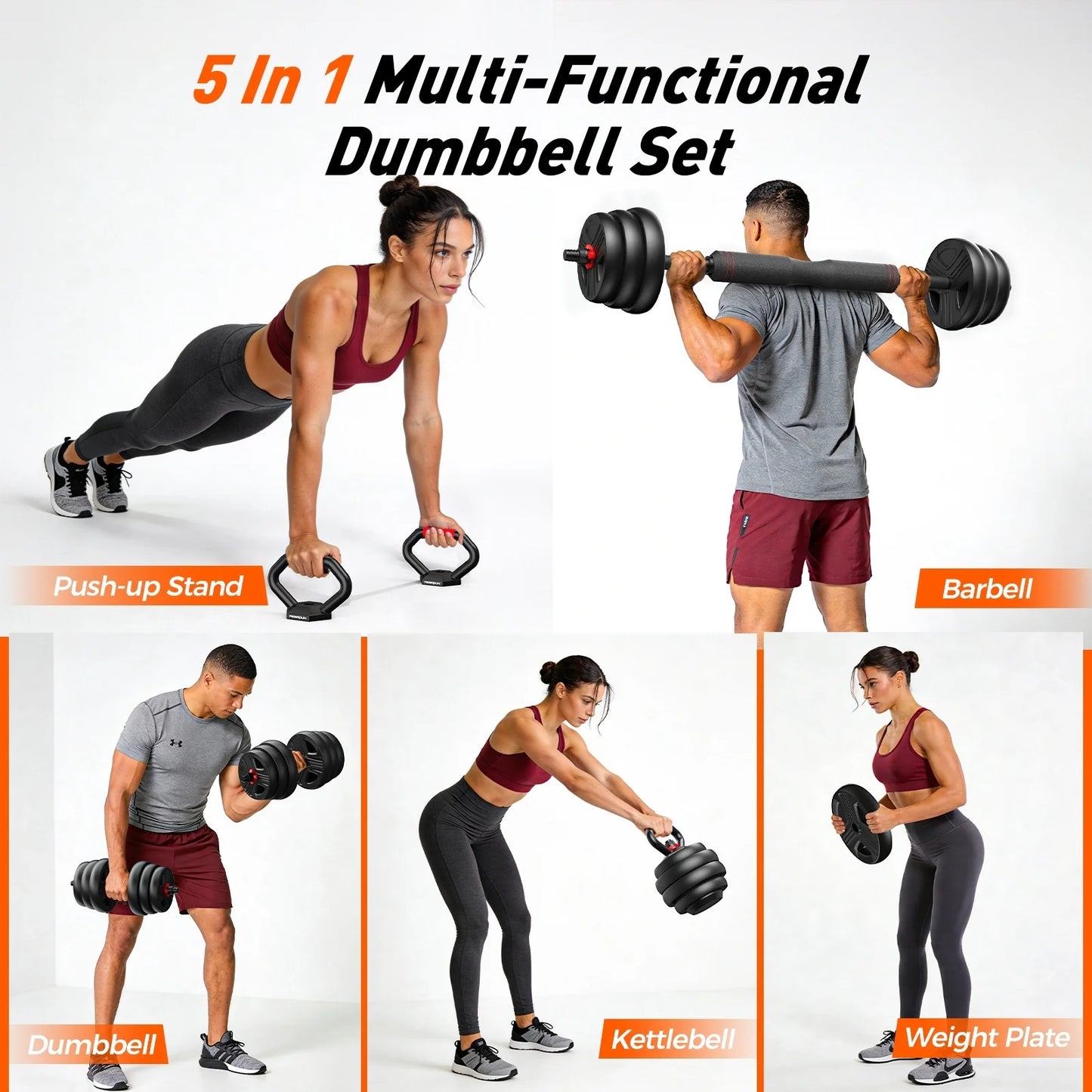 FED FITNESS Adjustable Dumbbells, 35lbs Free Weight Set with Connector, 5 in1 Dumbbells Set as Barbell, Kettlebells,Fitness Exercises for Home Gym