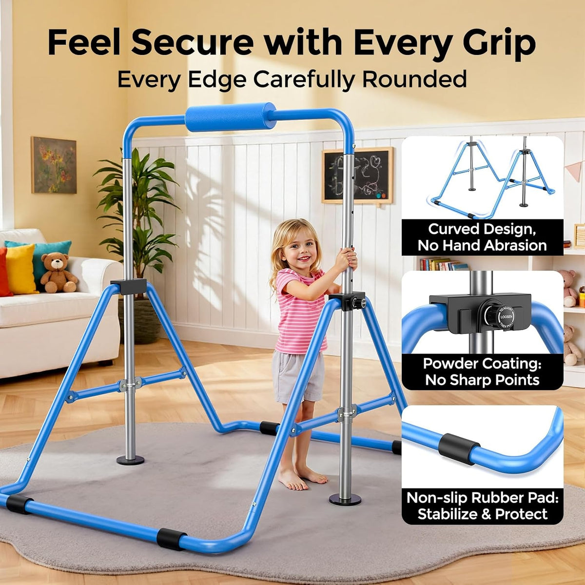 Sportsroyals Gymnastics Bar for Kids,Adjustable Height Gymnastic Horizontal Bars,Folding Gymnastic Junior Training Kip Bar for Home