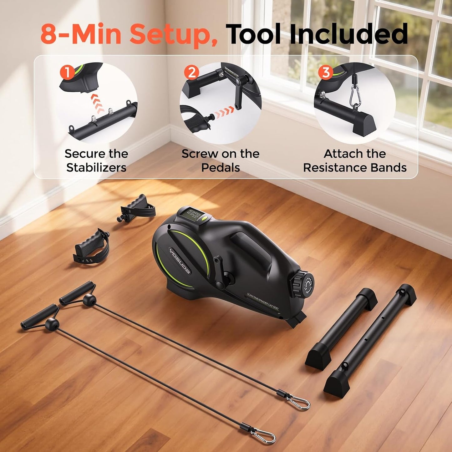YOSUDA Under Desk Bike with 16-Level Magnetic Resistance, Mini Exercise Bike with Bluetooth App