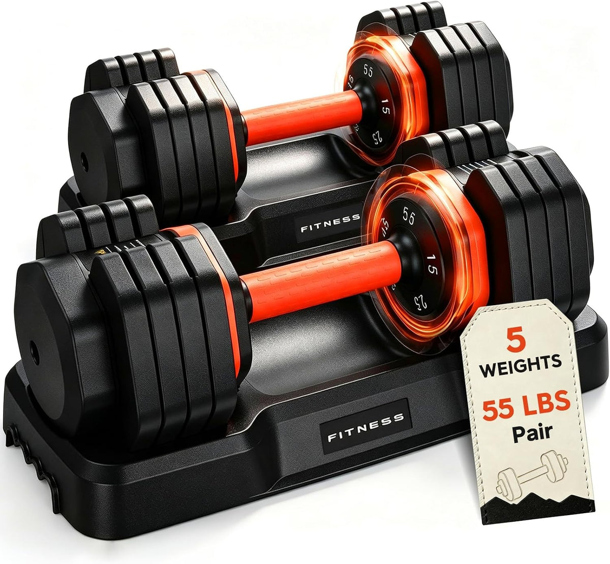 FEIERDUN Adjustable Dumbbell Set, Weight Set for Home Gym, 5-in-1 Free Weight Adjustable Dumbbells, Single Hand Twist Adjust with Non-Slip Handles, 90% Space Saving Strength Training for both Men&Women
