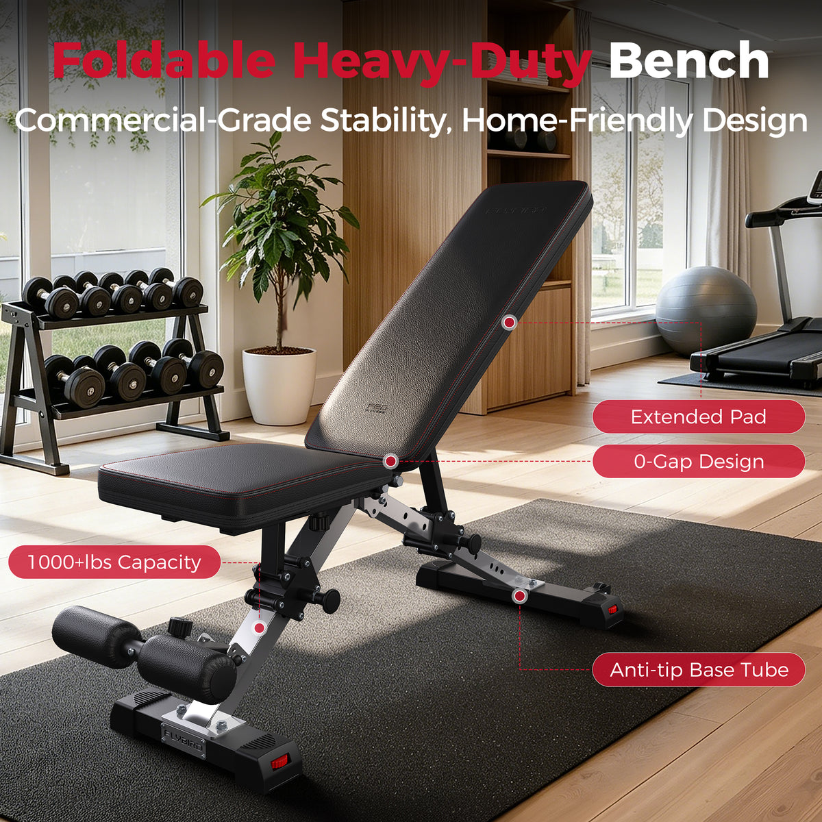 FED FITNESS Adjustable Weight Bench - Heavy Duty Foldable Bench for Full Body Workout, 1000+ lbs Capcity for Home Gym Fitness Exercise Utility