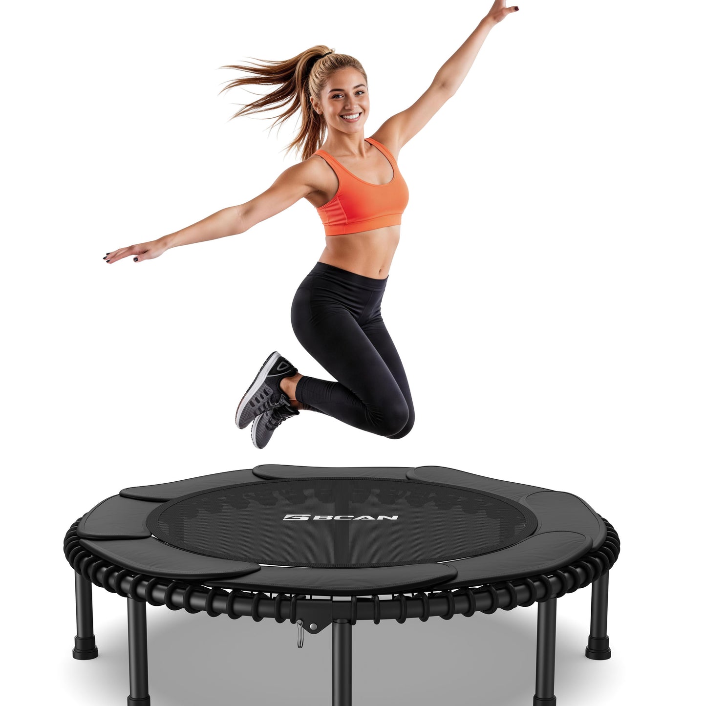 BCAN 450LBS/550LBS Foldable Mini Trampoline, 40"/48" Adult Fitness Trampoline with Durable Bungees, Stable & Quiet Exercise Rebounder,Great Mini Trampoline for Indoor/Garden Workout
