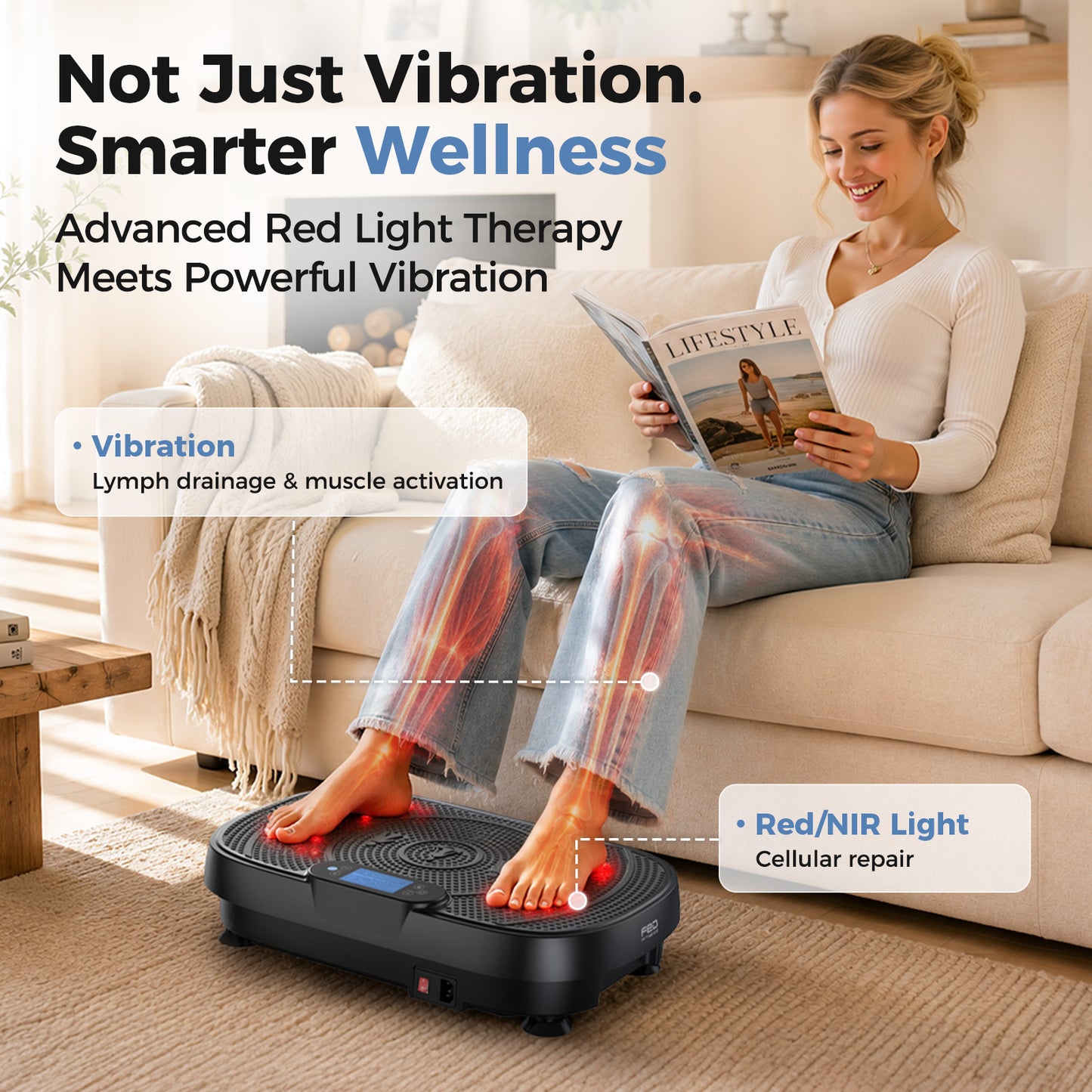 FED FITNESS Vibration Plate Exercise Machine,Curved Vibration Plate for Lymphatic Drainage Weight Loss,Workout Equipment for Women Men Home