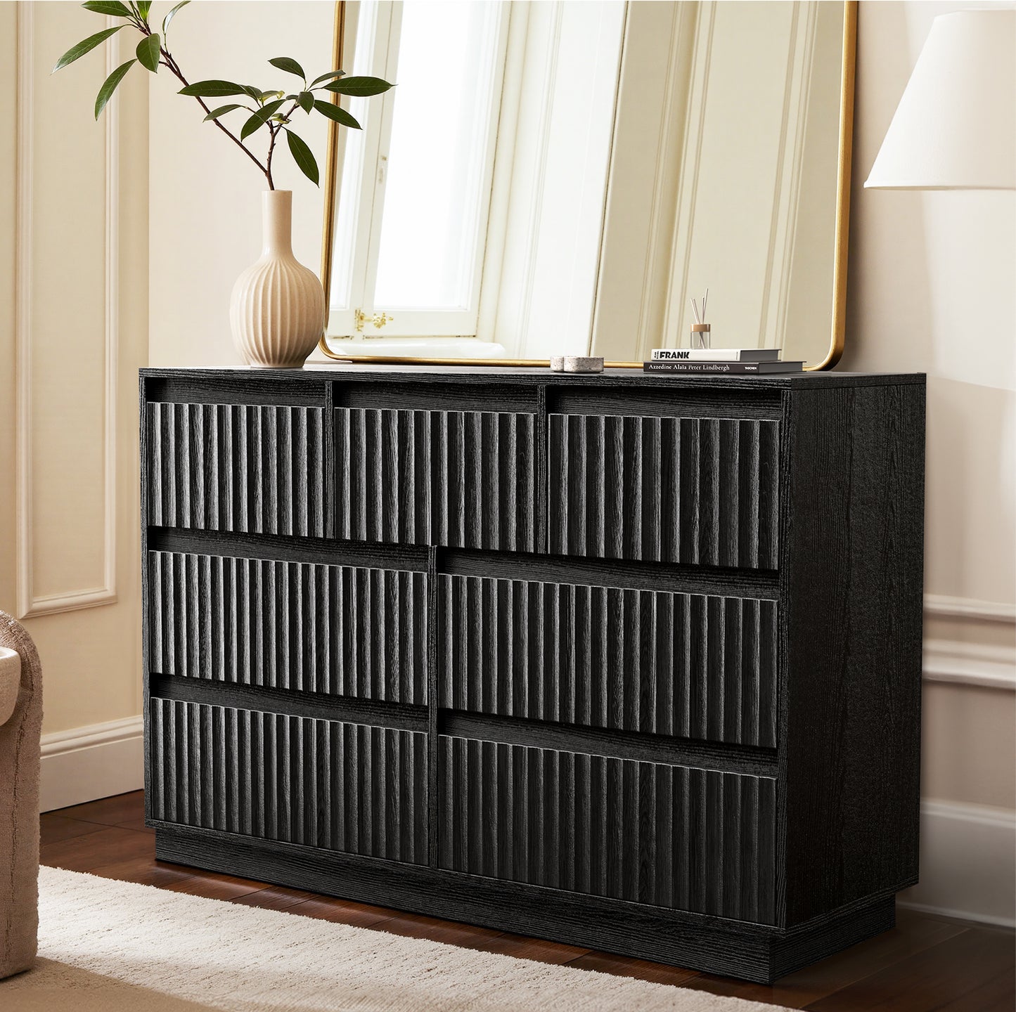 7-Drawer Dresser 47"W Double Dresser With Waveform Fluted Panel