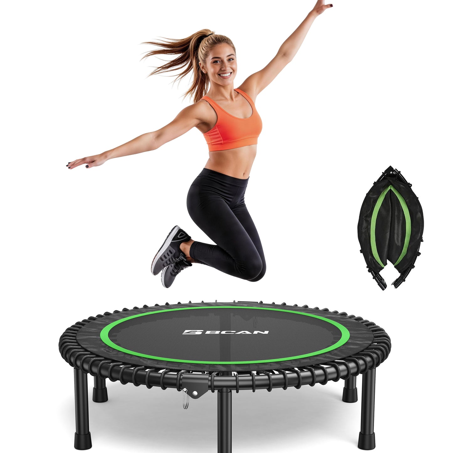 BCAN 450LBS/550LBS Foldable Mini Trampoline, 40"/48" Adult Fitness Trampoline with Durable Bungees, Stable & Quiet Exercise Rebounder,Great Mini Trampoline for Indoor/Garden Workout