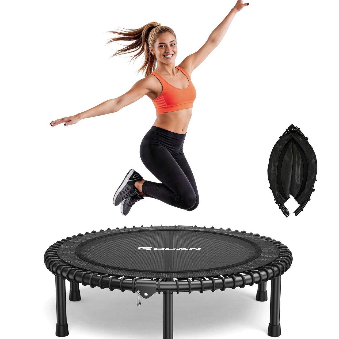 BCAN 450LBS/550LBS Foldable Mini Trampoline, 40"/48" Adult Fitness Trampoline with Durable Bungees, Stable & Quiet Exercise Rebounder,Great Mini Trampoline for Indoor/Garden Workout