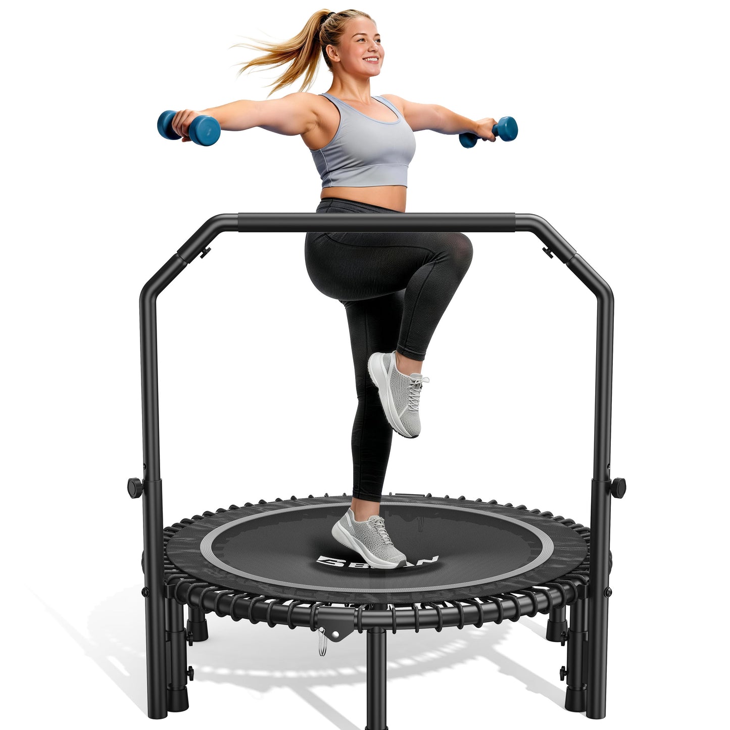 BCAN 450/550LBS Mini Rebounder Trampoline for Adults with Bar, Fitness Trampoline with Bungees, Adjustable Handle, Stable & Quiet, Indoor Outdoor, Whole-Body Workout & Relaxation at Home-40IN/48IN (Copy)