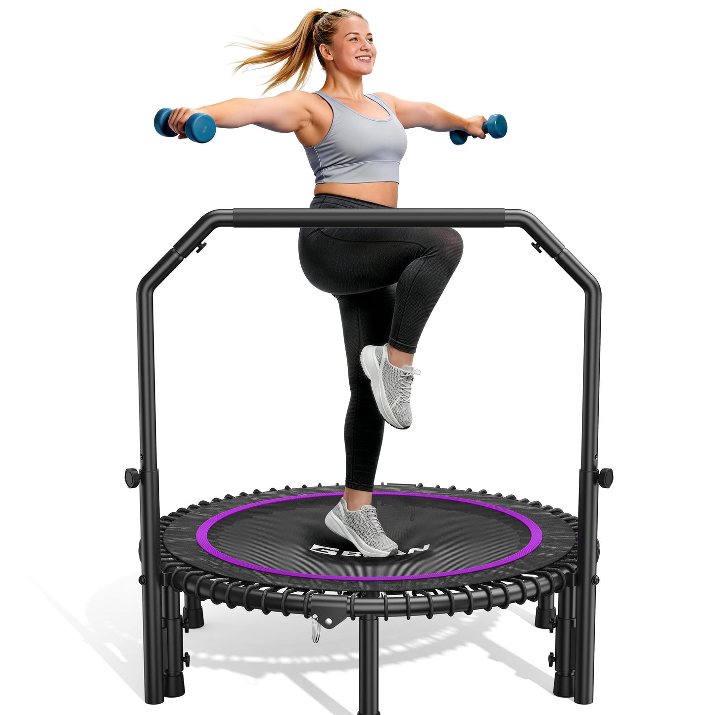 BCAN 450/550LBS Mini Rebounder Trampoline for Adults with Bar, Fitness Trampoline with Bungees, Adjustable Handle, Stable & Quiet, Indoor Outdoor, Whole-Body Workout & Relaxation at Home-40IN/48IN (Copy)