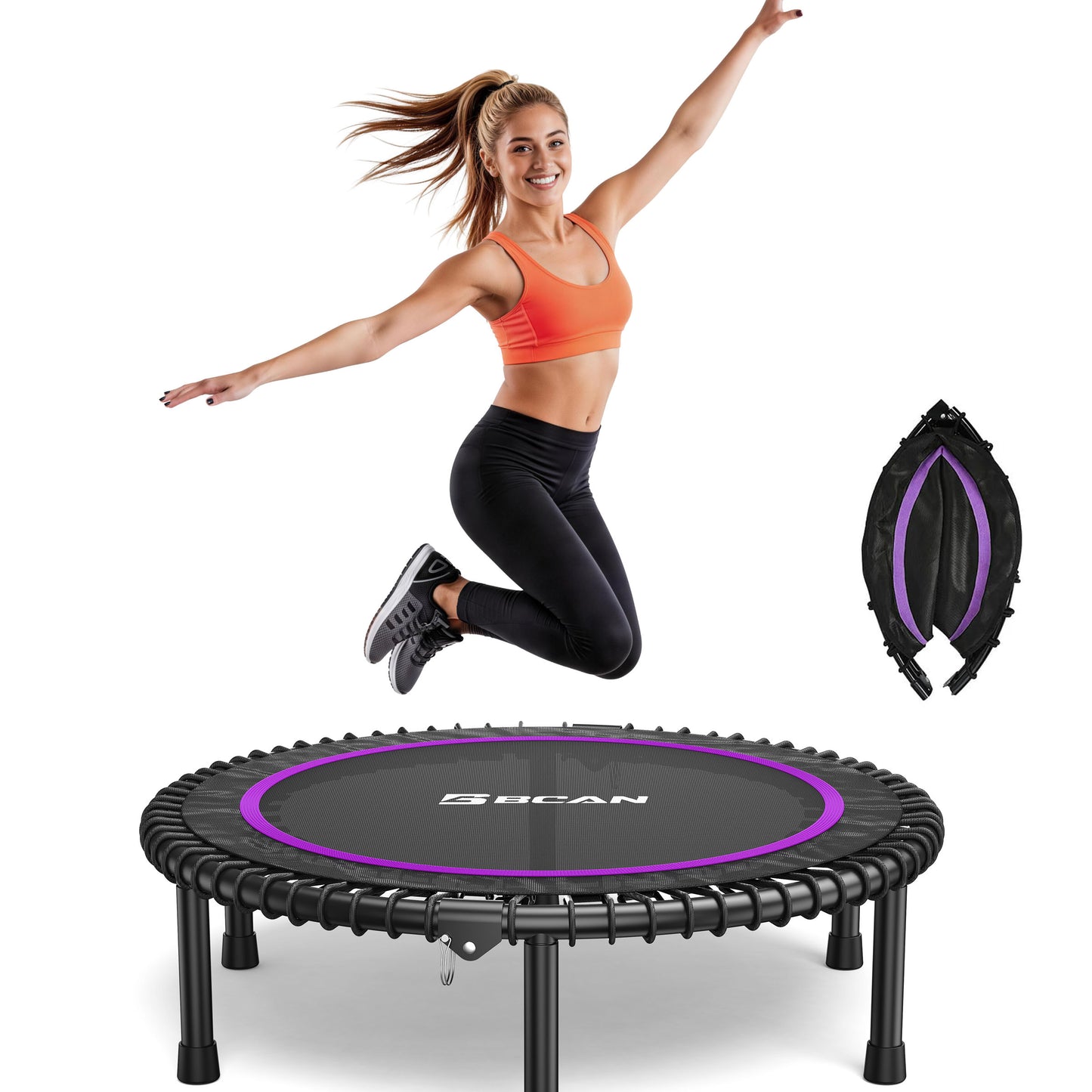 BCAN 450LBS/550LBS Foldable Mini Trampoline, 40"/48" Adult Fitness Trampoline with Durable Bungees, Stable & Quiet Exercise Rebounder,Great Mini Trampoline for Indoor/Garden Workout