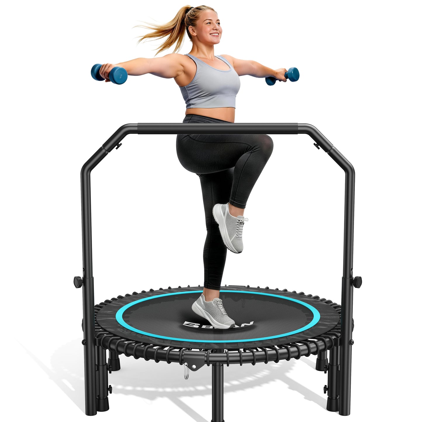 BCAN 450/550LBS Mini Rebounder Trampoline for Adults with Bar, Fitness Trampoline with Bungees, Adjustable Handle, Stable & Quiet, Indoor Outdoor, Whole-Body Workout & Relaxation at Home-40IN/48IN (Copy)