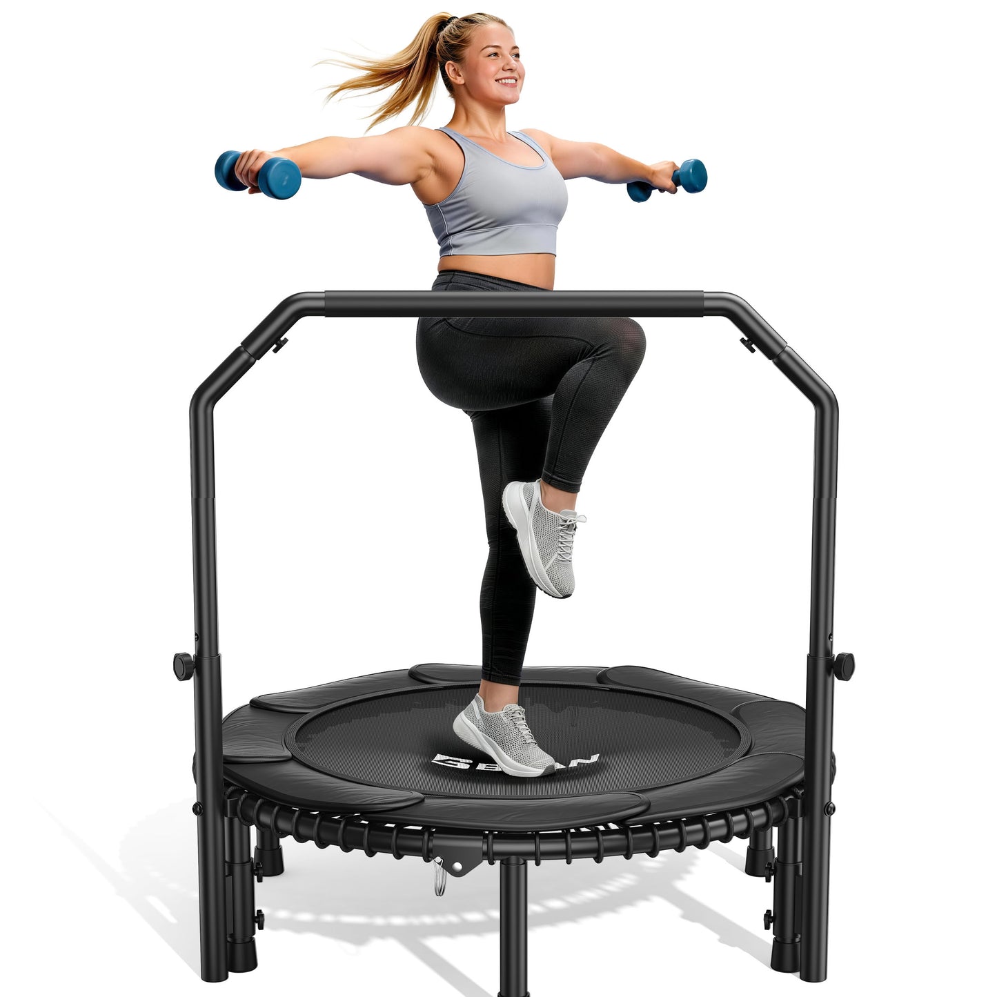 BCAN 450/550LBS Mini Rebounder Trampoline for Adults with Bar, Fitness Trampoline with Bungees, Adjustable Handle, Stable & Quiet, Indoor Outdoor, Whole-Body Workout & Relaxation at Home-40IN/48IN (Copy)