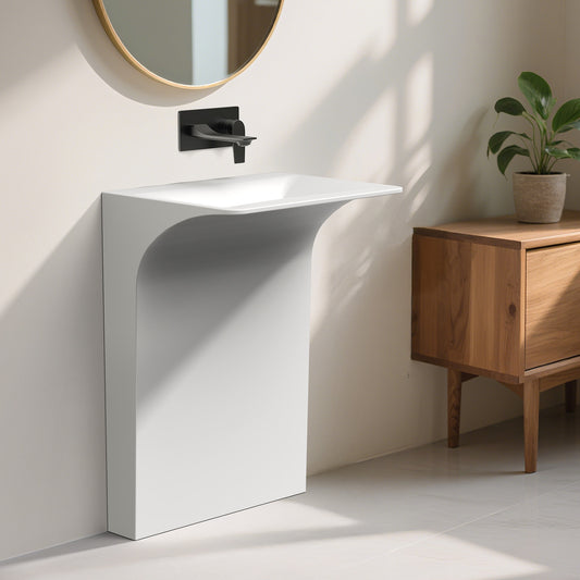 KOLIGEY 33.2'' Tall Solid Surface Pedestal Sink,White Bathroom Sink B607