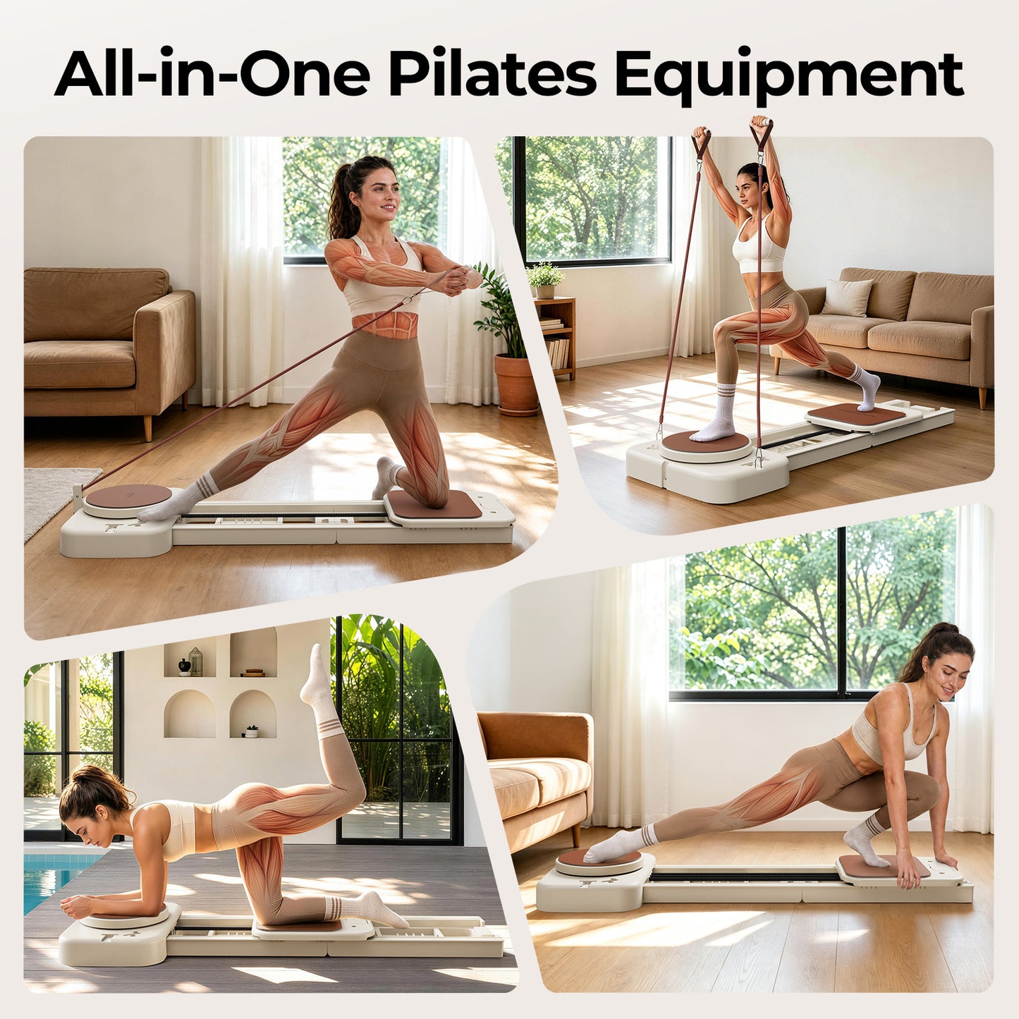 FED FITNESS Pilates Reformer Machine for Home, Extended Sliding Rail Pilates Equipment with Twisting Board, Full Body Exercise Trainer for Core Workout, Stretching, Flexibility and Balance Training