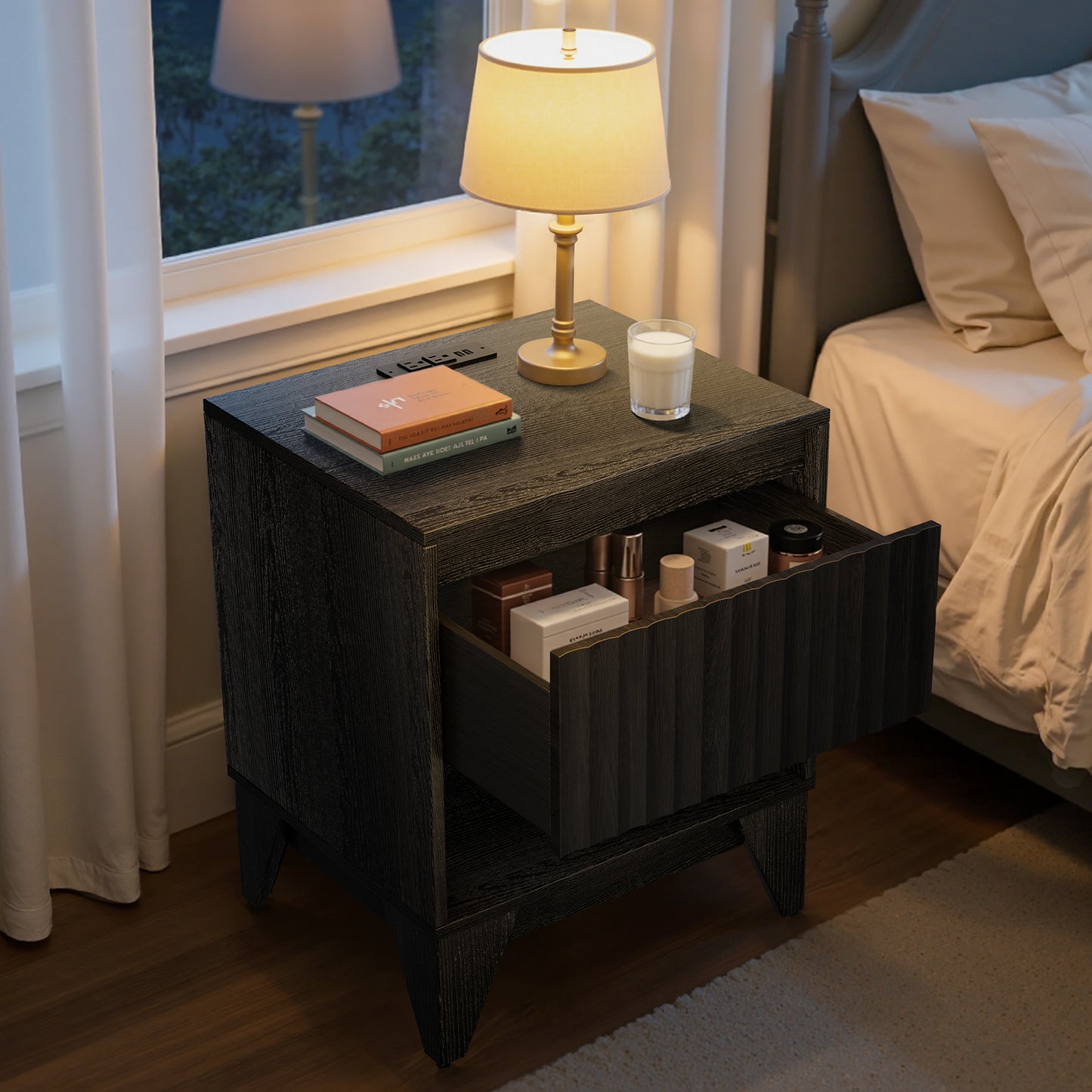 1 - Drawer Nightstand With Charging Station, Versatile Side Table With Storage