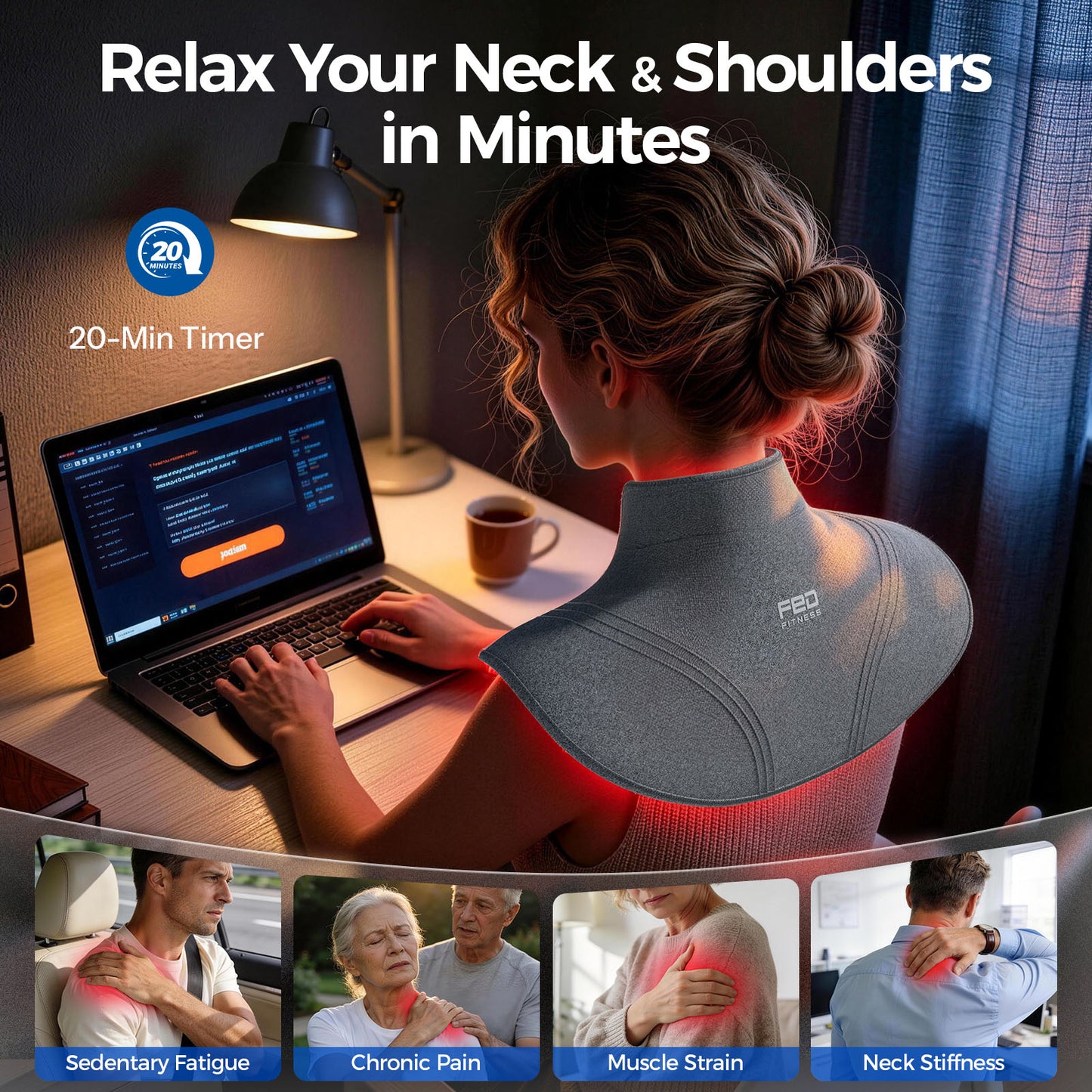 FED FITNESS Red Light Therapy Pad for Neck Shoulder, Wearable Near Infrared Light Wrap for Body
