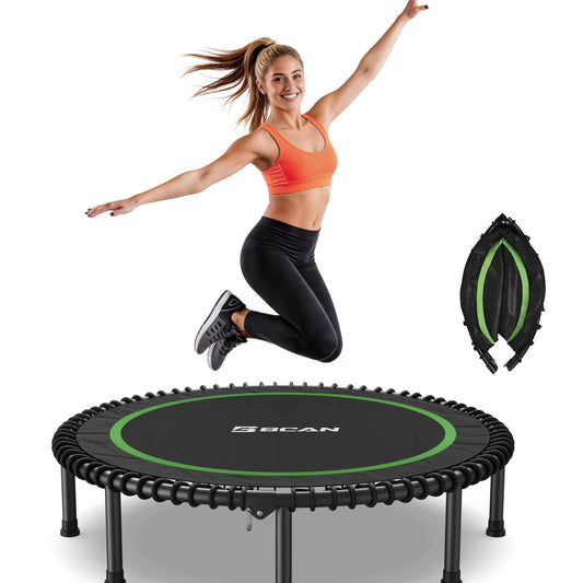 BCAN 450LBS/550LBS Foldable Mini Trampoline, 40"/48" Adult Fitness Trampoline with Durable Bungees, Stable & Quiet Exercise Rebounder,Great Mini Trampoline for Indoor/Garden Workout