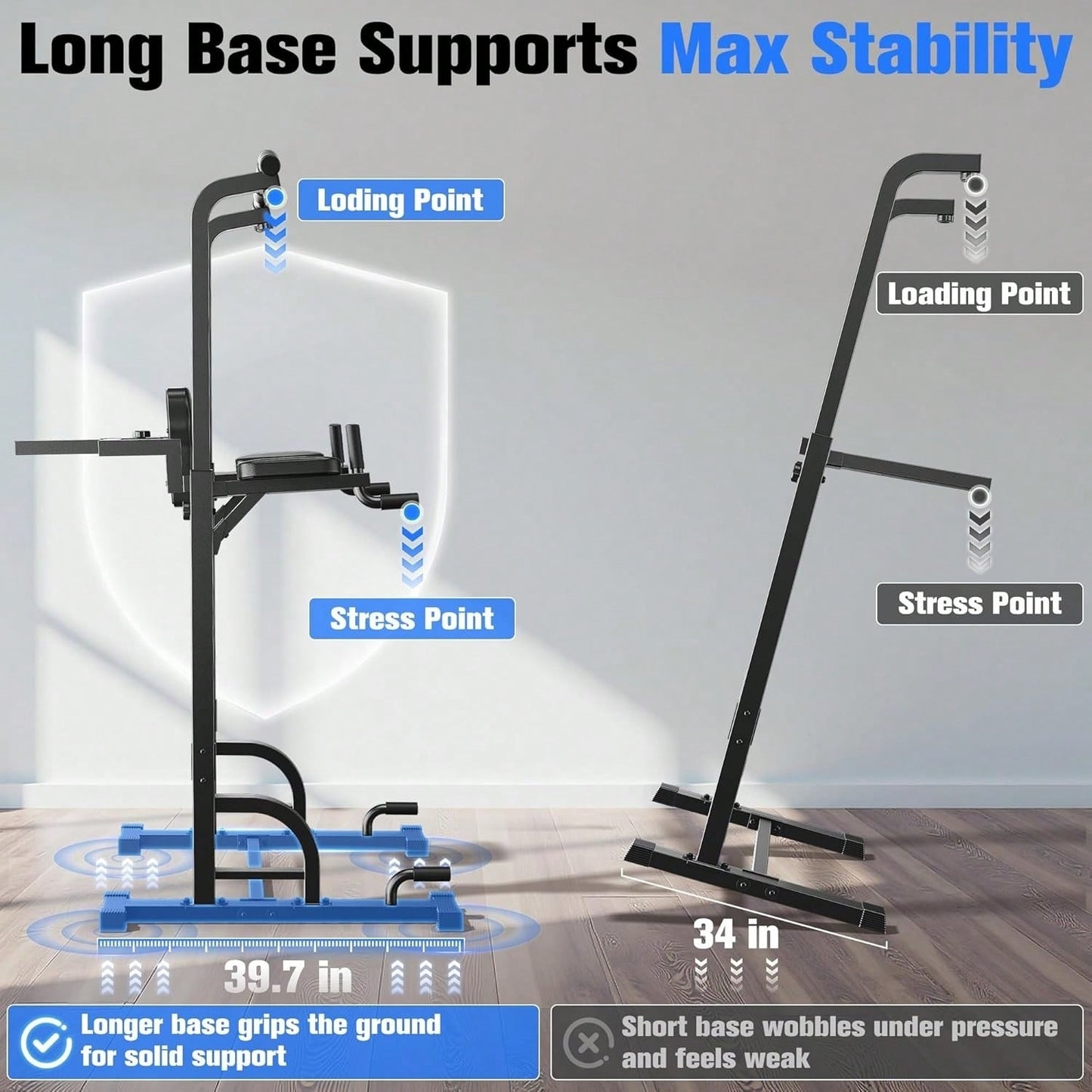 FED FITNESS Adjustable Power Tower 450lbs Max Weight Dip Station Pull up Bar Power Rack Push up Resistance Band for Home Gym