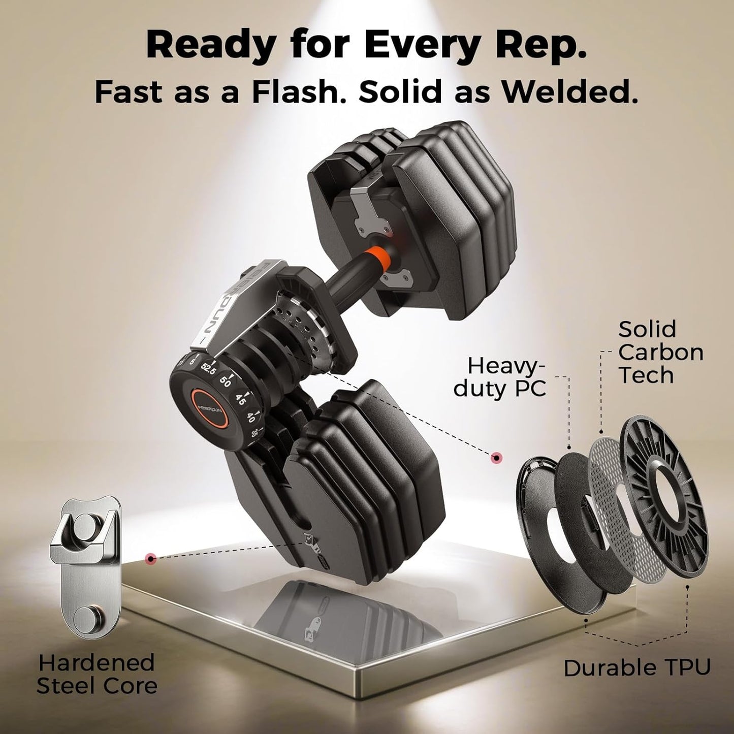 FEIERDUN 15-in-1 Adjustable Dumbbell Set, 5-52.5 lbs Each, 1-Second Quick Change, with Storage Box & App – Ideal for Drop Set, Superset, HIIT Home Gym, Non-Slip Handles