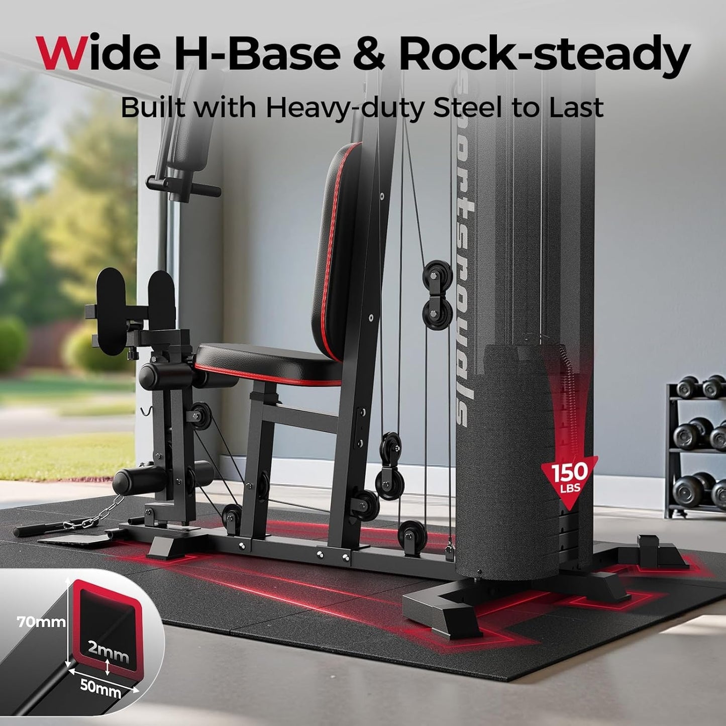 Sportsroyals 150LB Weight Stack Home Gym System - Versatile Cable Machine for Full Body Strength Training