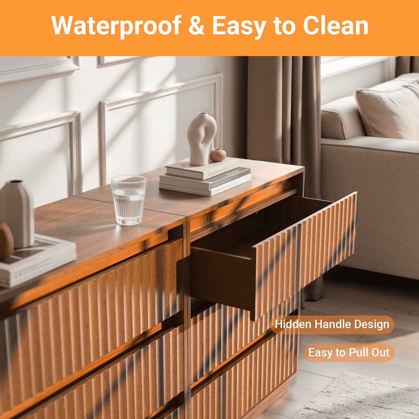 Koligey 3-Drawer Dresser 27.5"W Single Dresser With Waveform Fluted Panel