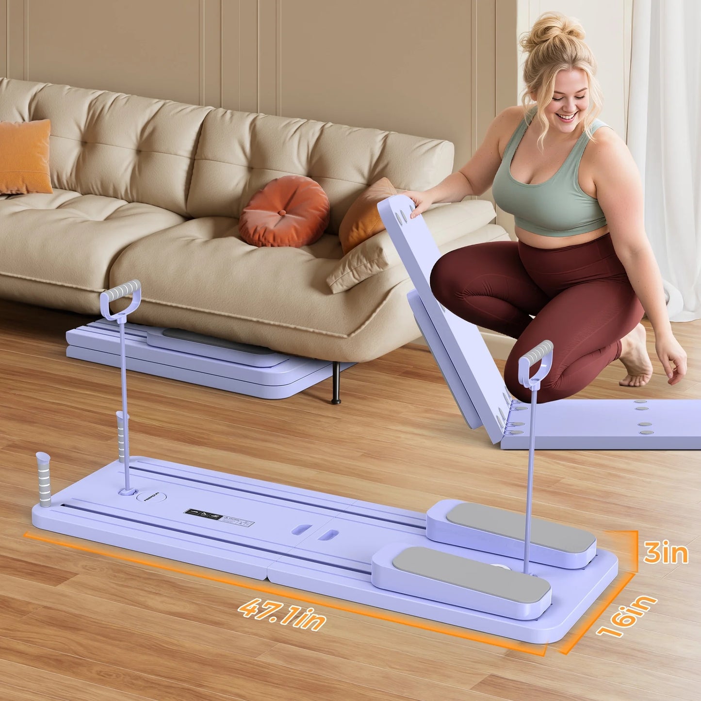 FEIERDUN 5 in 1 Folding Pilates Board, Pilates Reformer Set with 300 LBS Weight Capacity, Portable Home Pilates for Woman (Purple)