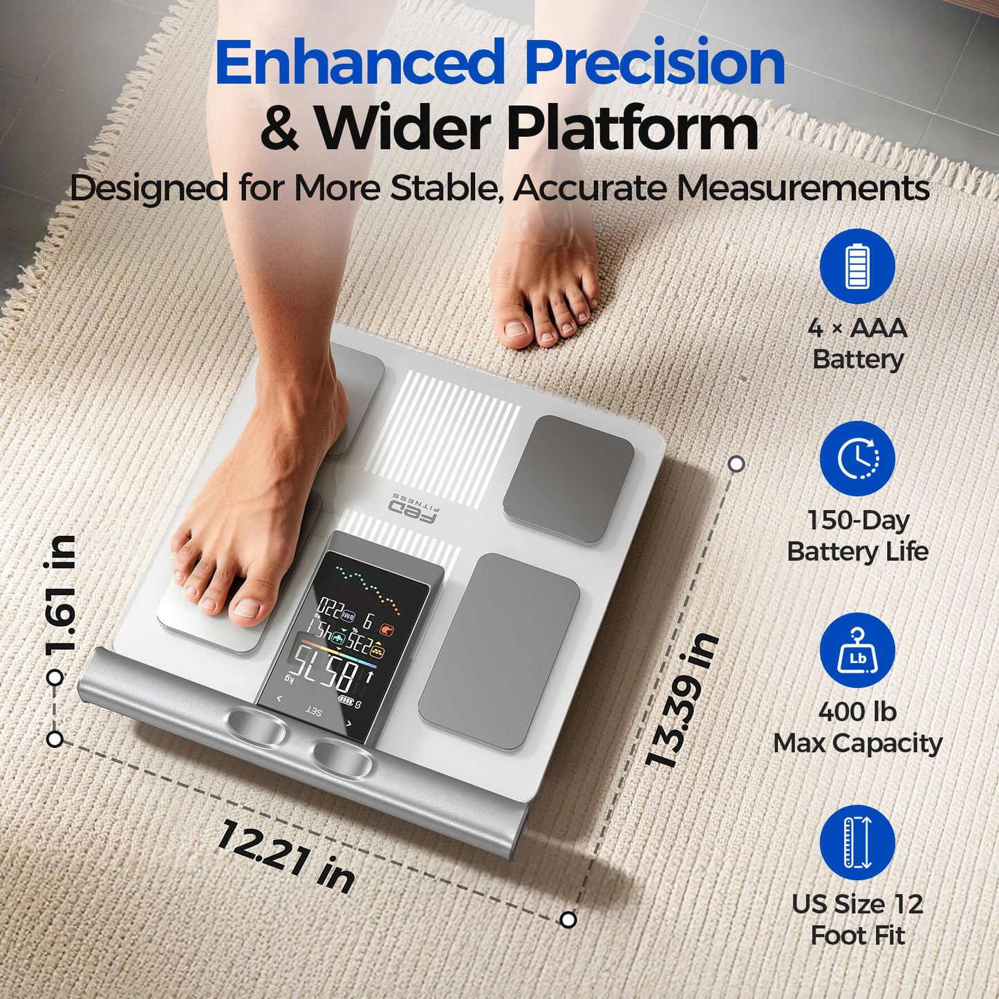 FED FITNESS Smart Scale for Body Weight,8-Electrode Body Composition Scale with BMI, Body Fat, Muscle Mass