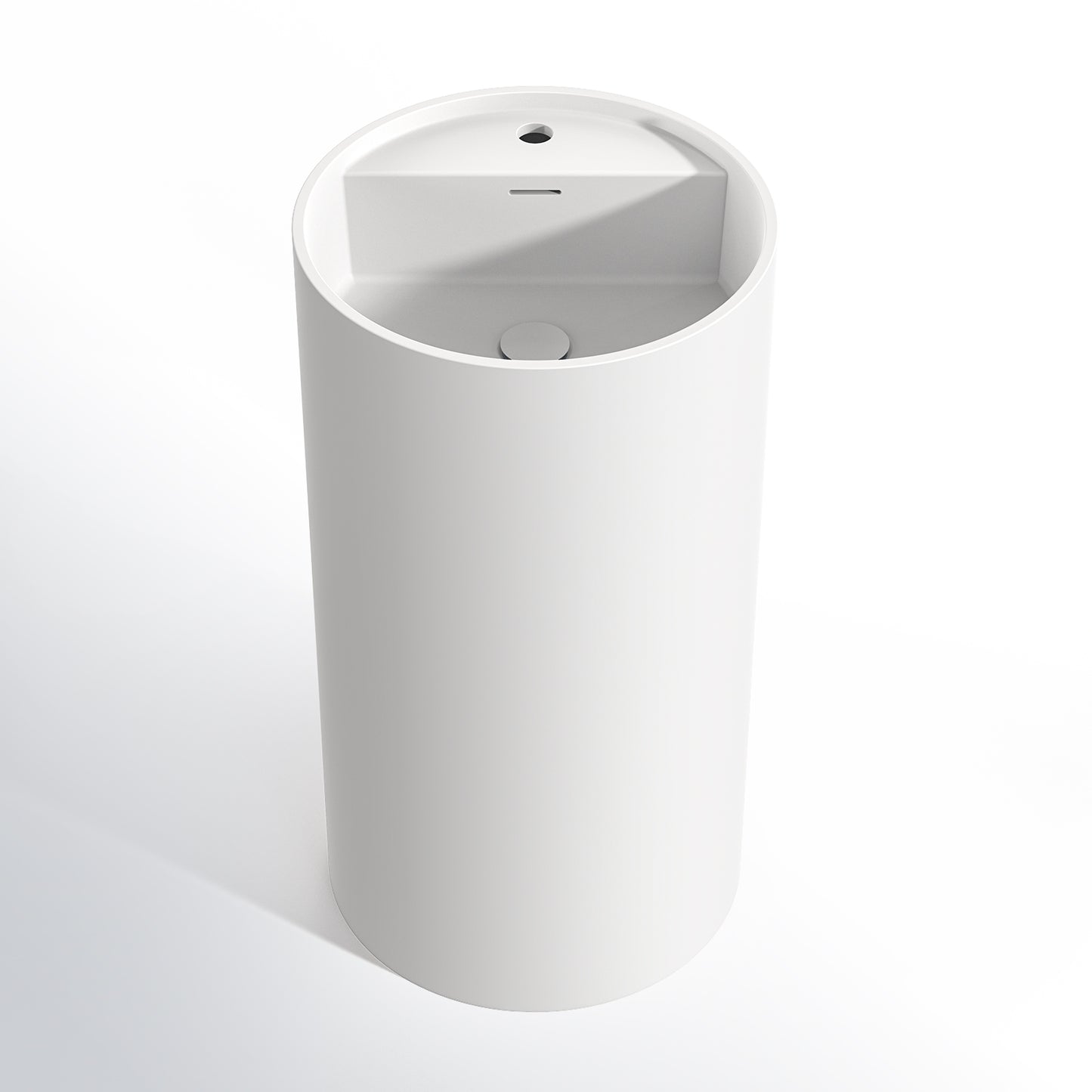 KOLIGEY 33.5'' Tall Solid Surface Circular Pedestal Bathroom Sink, Modern Pedestal Sink with Overflow B040