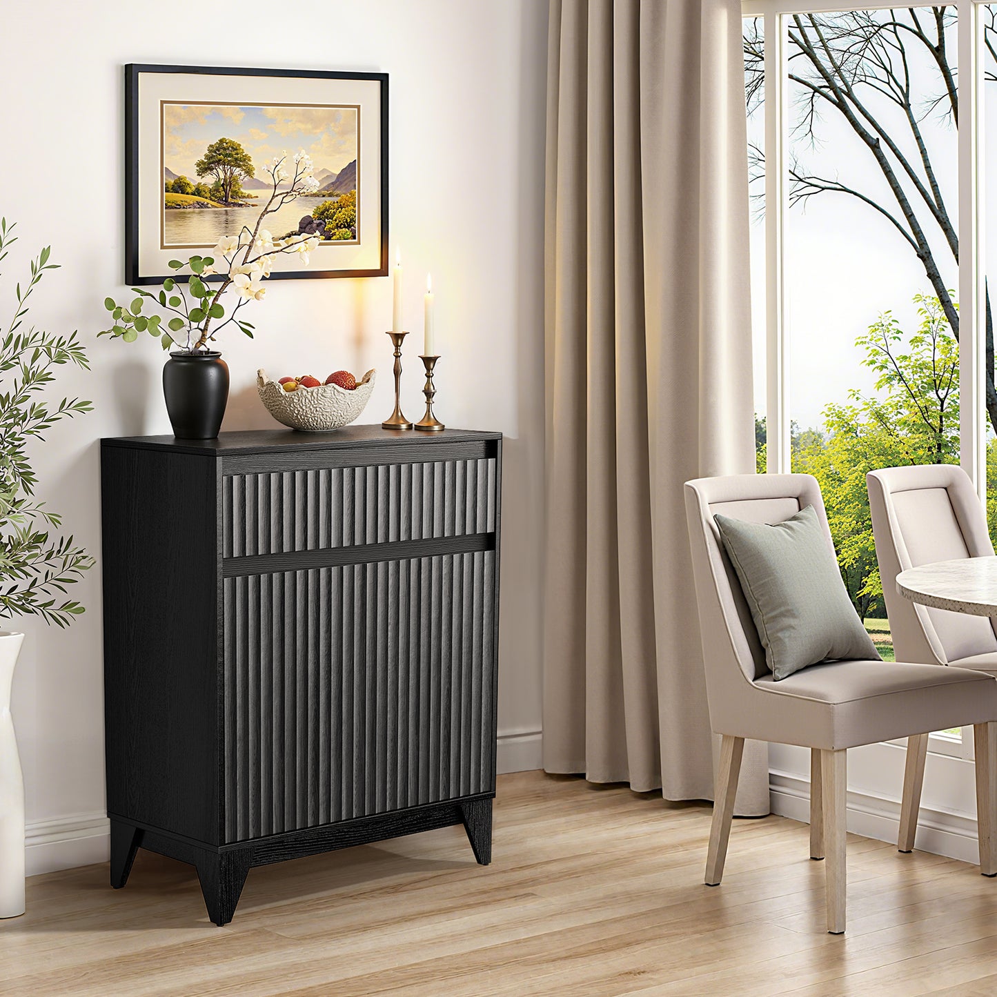 38" Tall 2 - Door Accent Cabinet With Adjustable Shelf, Waveform Fluted Panel