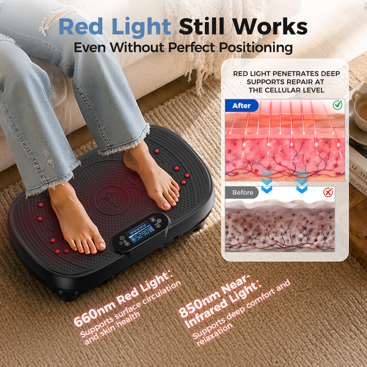 FEIERDUN Vibration Plate Exercise Machine, 400 LBS Capacity Vibration Plate for Lymphatic Drainage, Max Space for Whole-Body Workout & Relaxation at Home