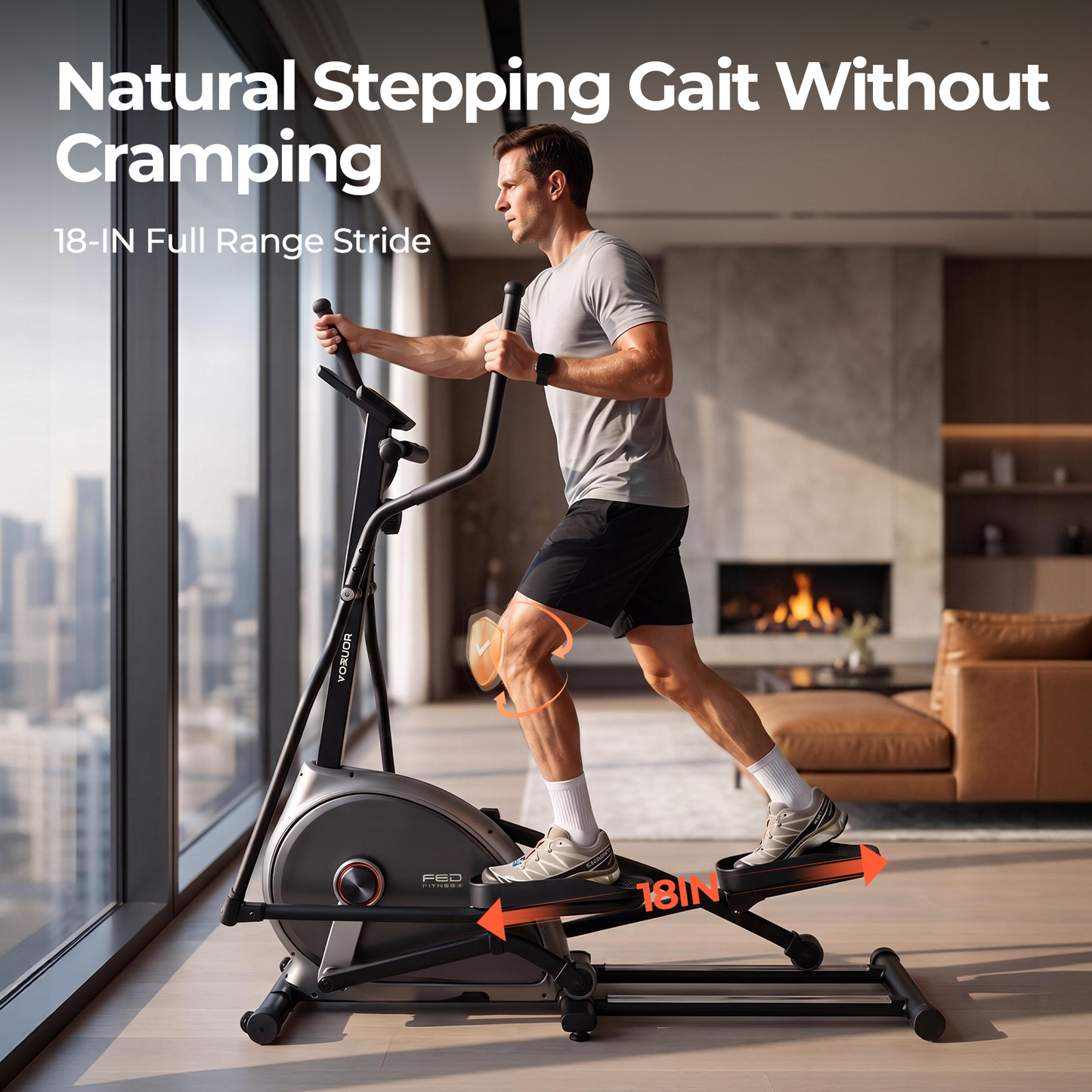 FED FITNESS Elliptical Exercise Machine with 15.5''-17'' Stride & Heart Rate Grips,Ultra Silent Magnetic Elliptical Machine for Home with 16 Levels Resistance