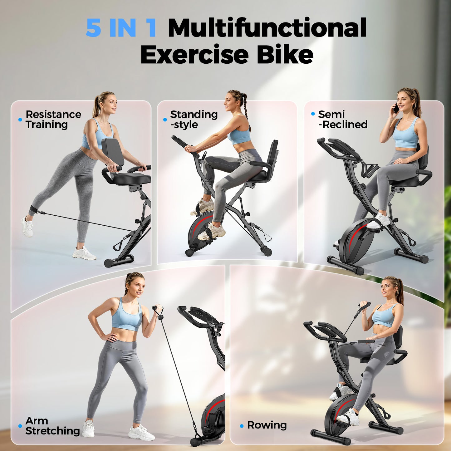 FED FITNESS 5 IN 1 Folding Exercise Bike with 6.6 LBS Flywheel & 16 Levels of Resistance, 330LB Weight Capacity Indoor Workout Cycling Bike for Home Gym (4.4)  92 ratings